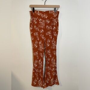 Three Dots Burnt Orange Boho Floral Pull On Wide Leg Pants Stretch 70’s Medium